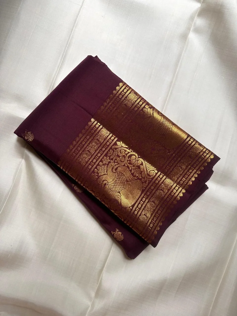 Dark Eggplant Kanchipuram Handloom Bridal Silk Saree